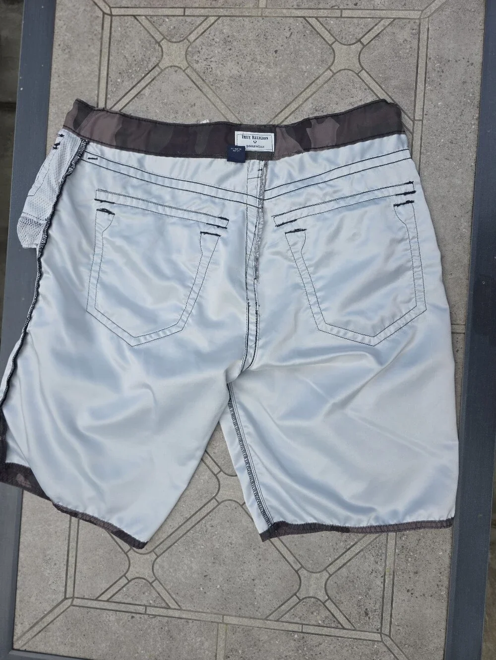 True Religion Men's Grey Camo Board Shorts Swim Trunks - Size 36